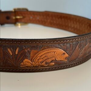 Chambers Hand Painted Genuine Leather Belt Fish Made in USA Size 36, SC749